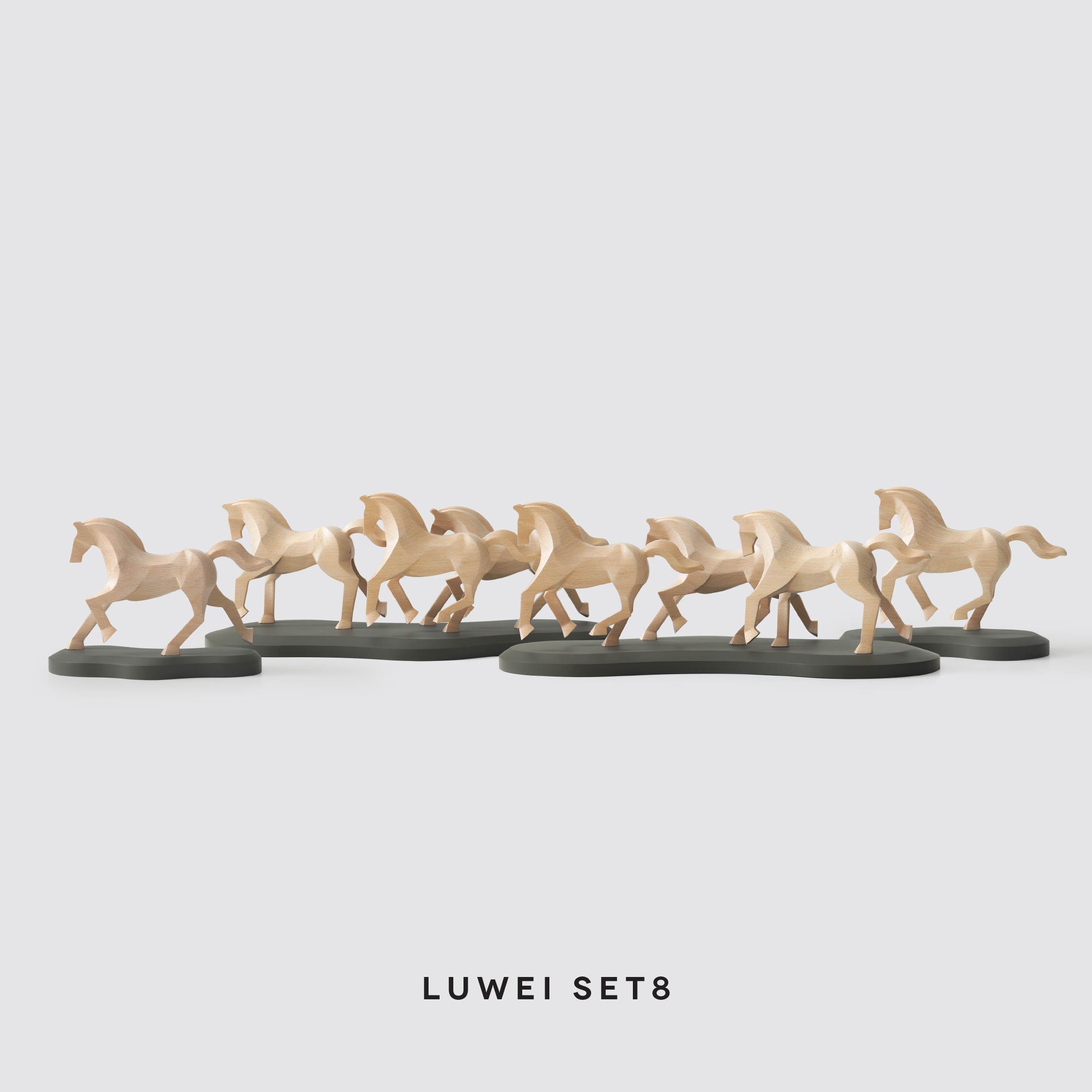 Luwei | SET | Wooden Feng Shui Horses Sculpture