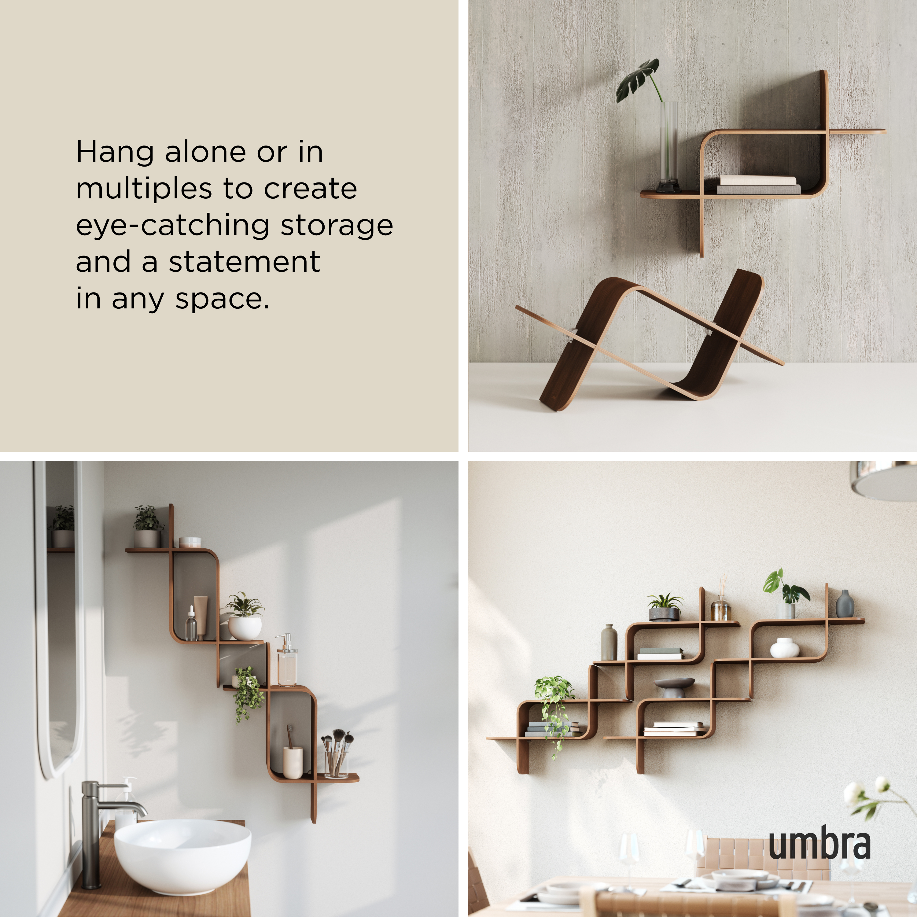 UMBRA MONTAGE SHELF Light Walnut