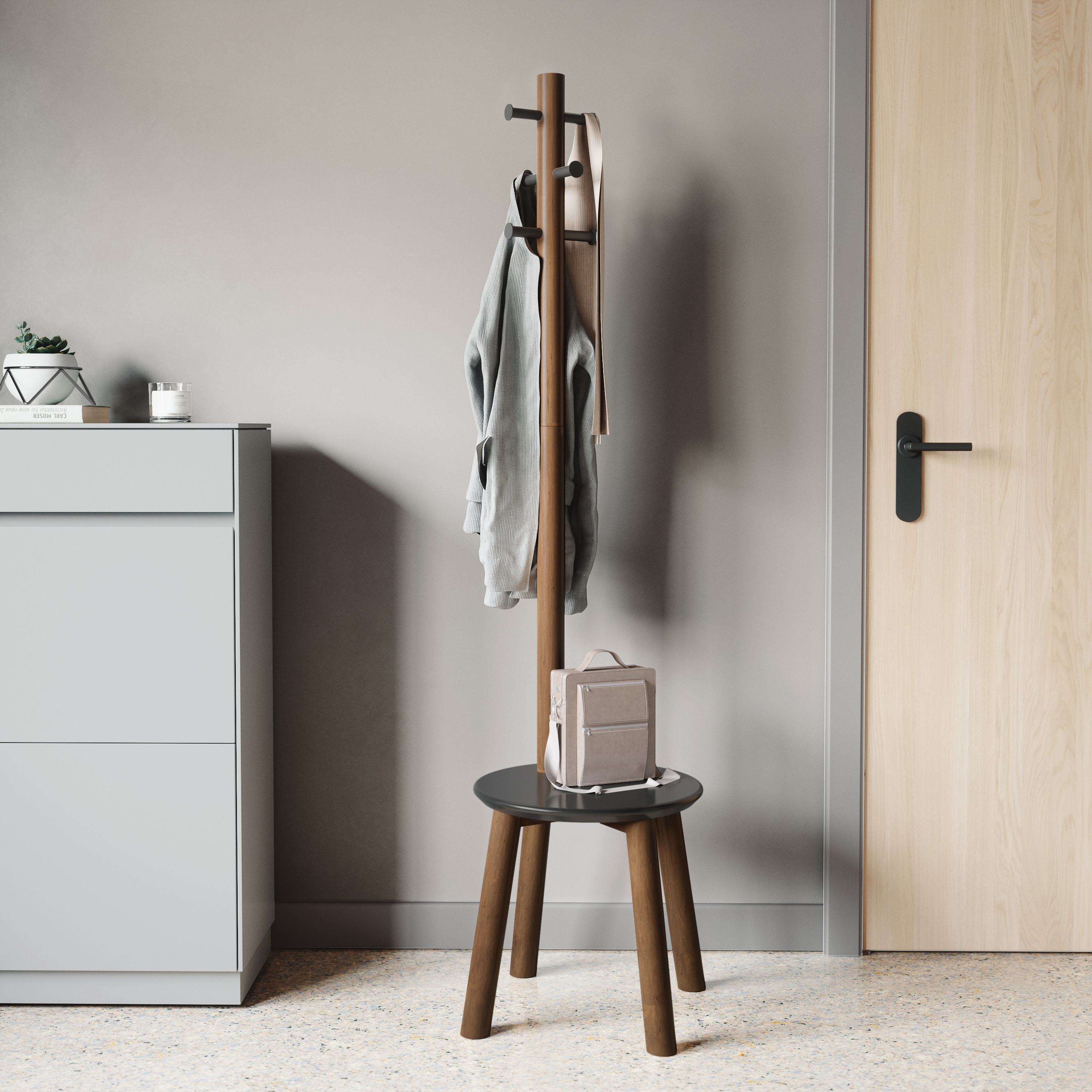 UMBRA PILLAR STOOL/COATRACK BLK/WAL