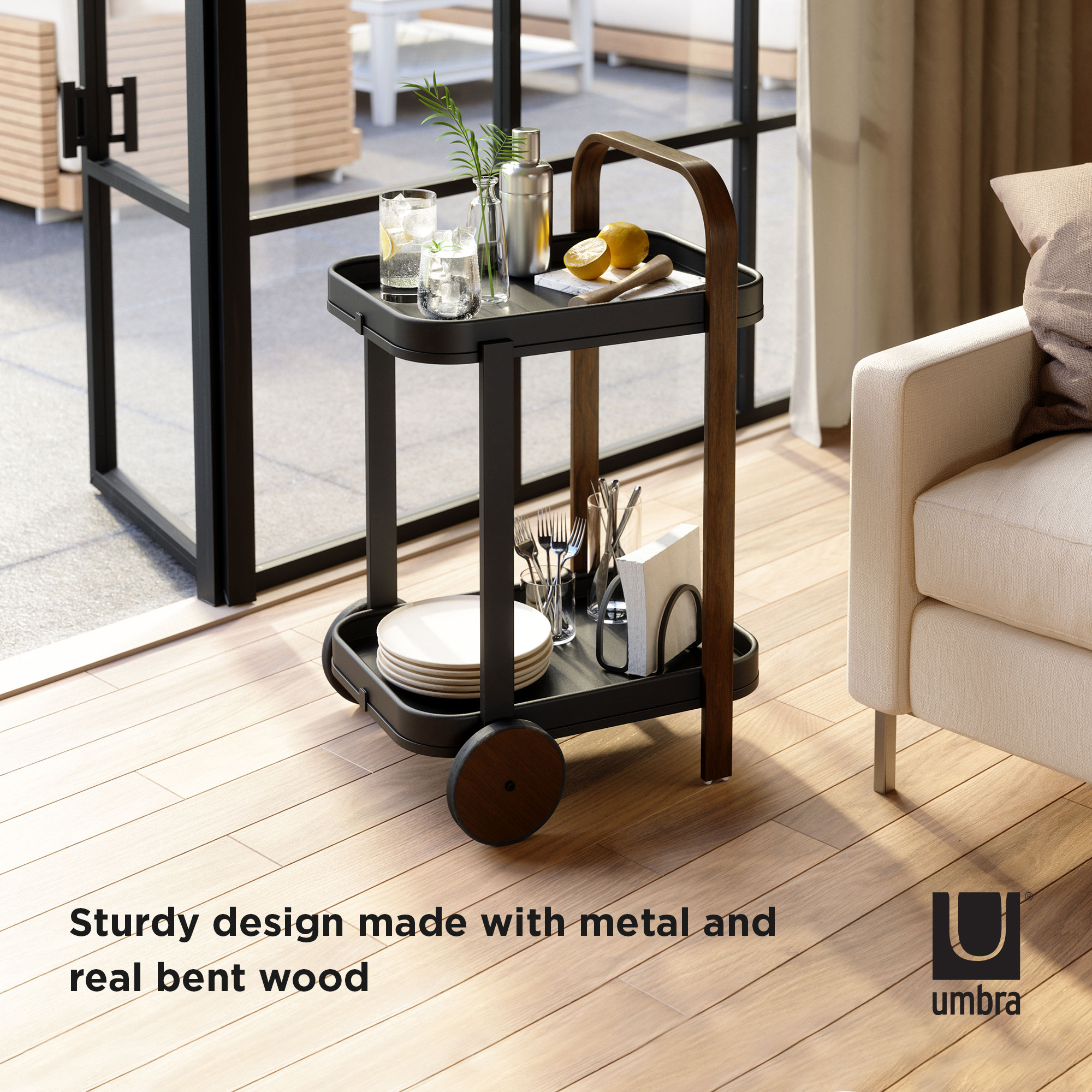 PXUB : Umbra BELLWOOD BAR/STORAGE CART l Black/Walnut l