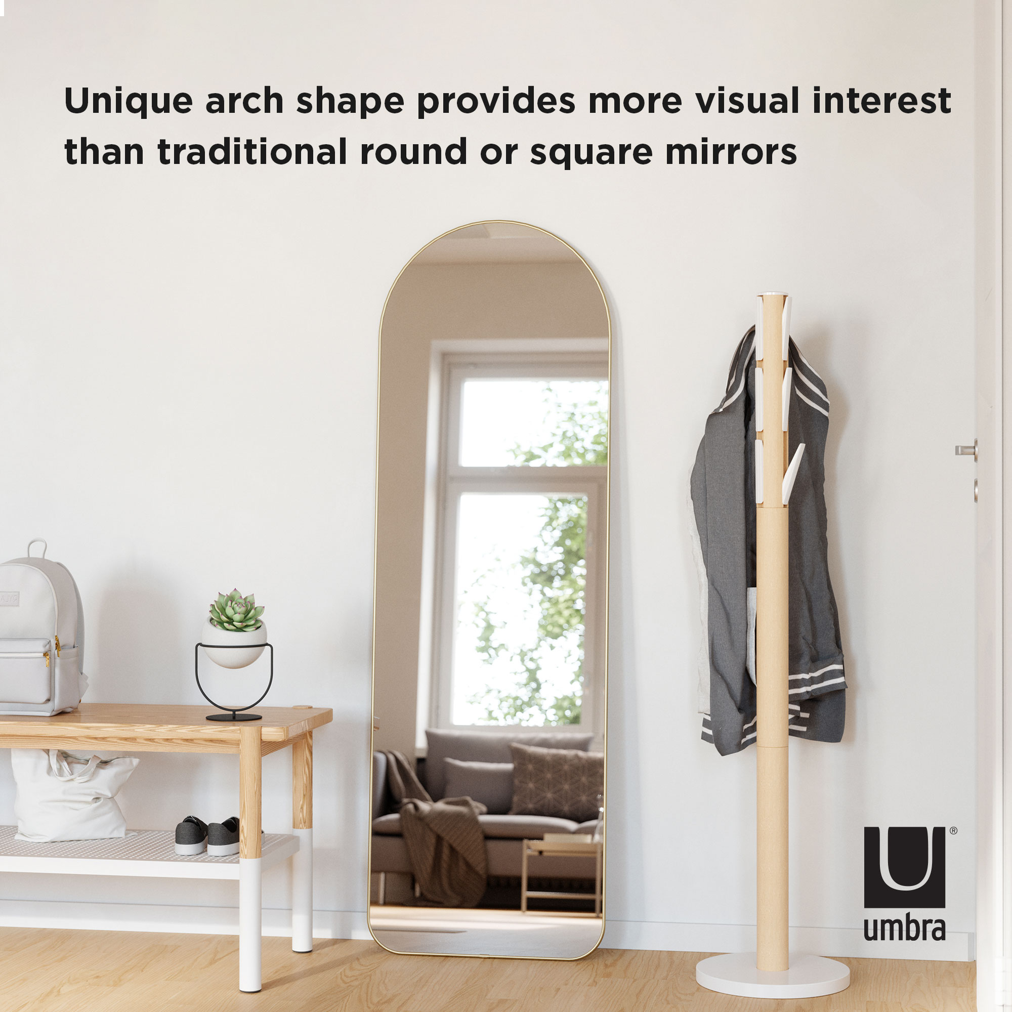 PXUB: Umbra Hubba Arched Leaning Mirror Brass l 20x62 l